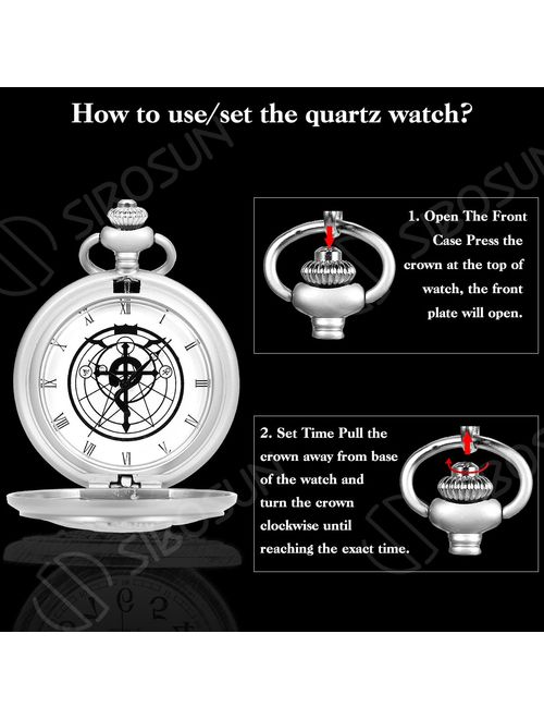 SIBOSUN Fullmetal Alchemist Pocket Watch with Chain Box for Cosplay Accessories Anime, The Alchemist Pocket Watch