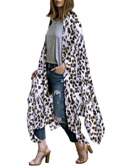 Hibluco Women's Sheer Chiffon Floral Kimono Cardigan Long Blouse Loose Tops Outwear