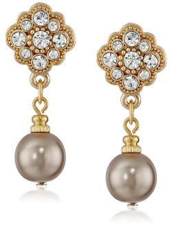 Simulated Pearl and Crystal Drop Earrings