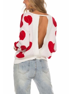 Women's Backless Loose Shirt Long Sleeve Open Back Cross Tee Top Blouse