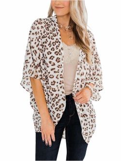 PRETTODAY Women's Floral Print Kimonos Loose Half Sleeve Shawl Chiffon Cardigan Blouses Casual Beach Cover Ups