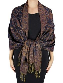 Peach Couture Elegant Double Layer Reversible Paisley Pashmina Shawl Wrap Scarf