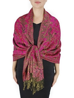 Peach Couture Elegant Double Layer Reversible Paisley Pashmina Shawl Wrap Scarf