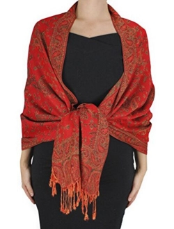 Peach Couture Elegant Double Layer Reversible Paisley Pashmina Shawl Wrap Scarf