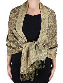 Peach Couture Elegant Double Layer Reversible Paisley Pashmina Shawl Wrap Scarf