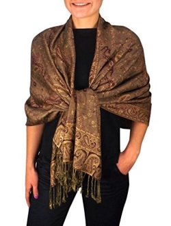 Peach Couture Elegant Double Layer Reversible Paisley Pashmina Shawl Wrap Scarf