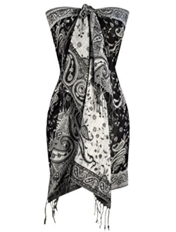 Peach Couture Elegant Double Layer Reversible Paisley Pashmina Shawl Wrap Scarf