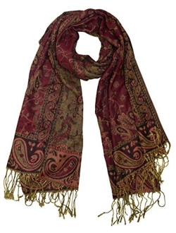 Peach Couture Elegant Double Layer Reversible Paisley Pashmina Shawl Wrap Scarf