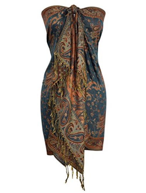 Peach Couture Elegant Double Layer Reversible Paisley Pashmina Shawl Wrap Scarf