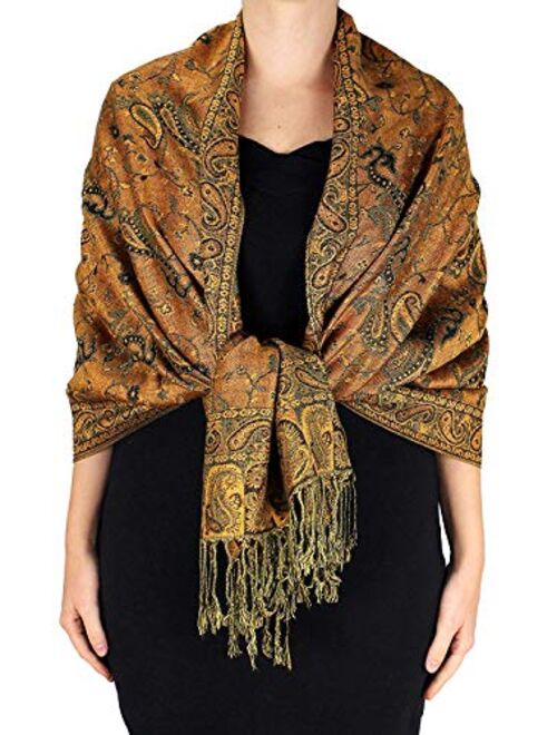 Peach Couture Elegant Double Layer Reversible Paisley Pashmina Shawl Wrap Scarf