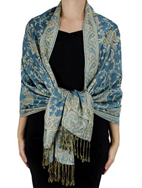 Peach Couture Elegant Double Layer Reversible Paisley Pashmina Shawl Wrap Scarf