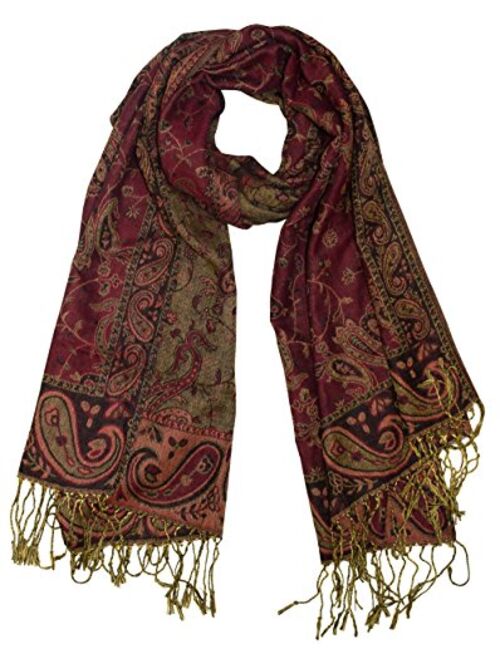 Peach Couture Elegant Double Layer Reversible Paisley Pashmina Shawl Wrap Scarf