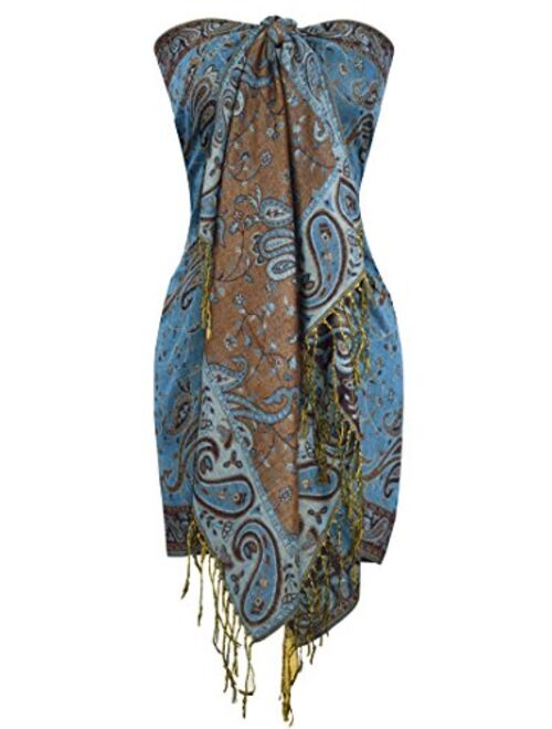 Peach Couture Elegant Double Layer Reversible Paisley Pashmina Shawl Wrap Scarf