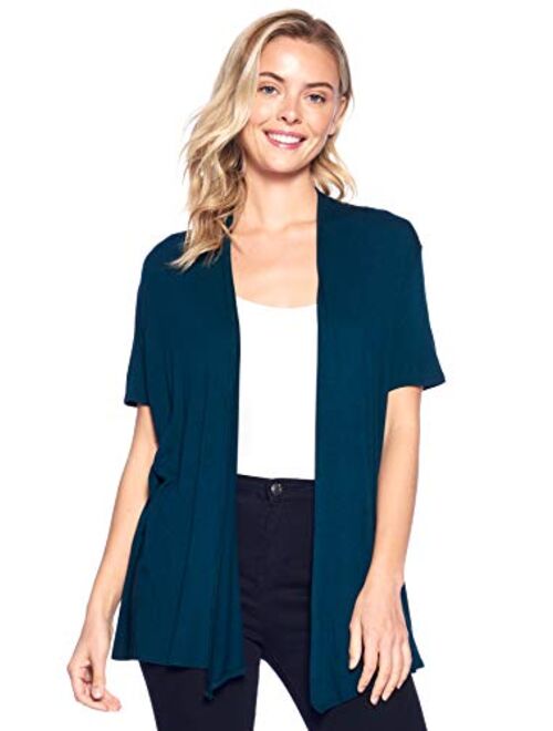 12 AMI Basic Solid Short Sleeve Open Front Cardigan (S-3X) - Made in USA