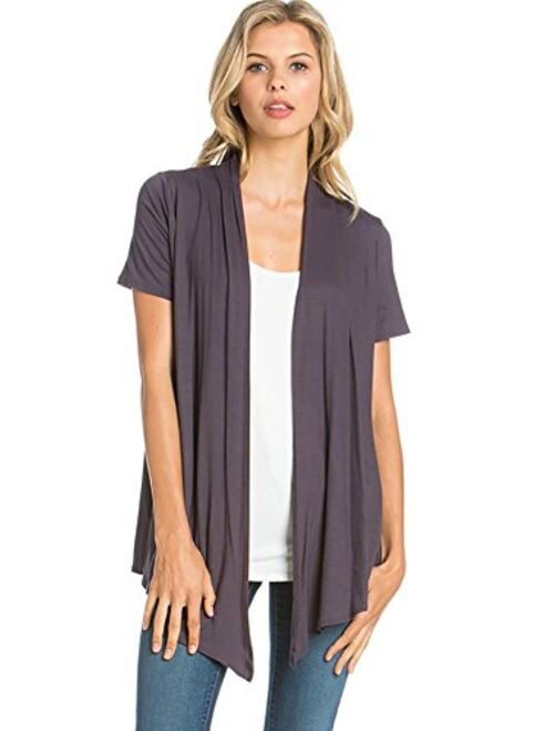 12 AMI Basic Solid Short Sleeve Open Front Cardigan (S-3X) - Made in USA