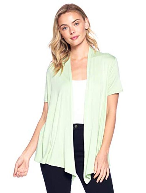 12 AMI Basic Solid Short Sleeve Open Front Cardigan (S-3X) - Made in USA