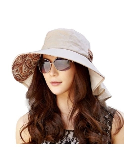 Comhats Womens Summer Flap Cover Cap Cotton UPF 50+ Sun Shade Hat with Neck Cord