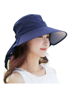 Comhats Womens Summer Flap Cover Cap Cotton UPF 50+ Sun Shade Hat with Neck Cord