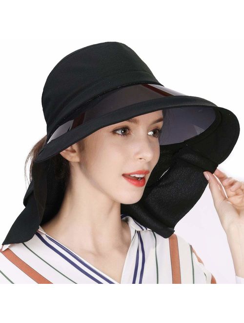 Comhats Womens Summer Flap Cover Cap Cotton UPF 50+ Sun Shade Hat with Neck Cord