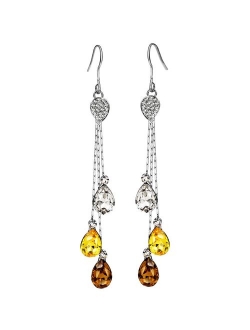 Neoglory Jewelry Mother's Day Gift Teardrop Crystal Three Colors Drop Earrings 3.14" embellished with Crystals from Swarovski