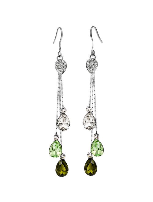 Neoglory Jewelry Mother's Day Gift Teardrop Crystal Three Colors Drop Earrings 3.14" embellished with Crystals from Swarovski