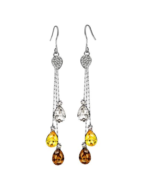 Neoglory Jewelry Mother's Day Gift Teardrop Crystal Three Colors Drop Earrings 3.14" embellished with Crystals from Swarovski