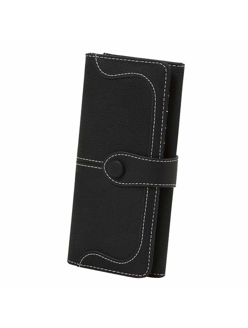 Women's Vegan Leather 17 Card Slots Card Holder Long Big Bifold Wallet