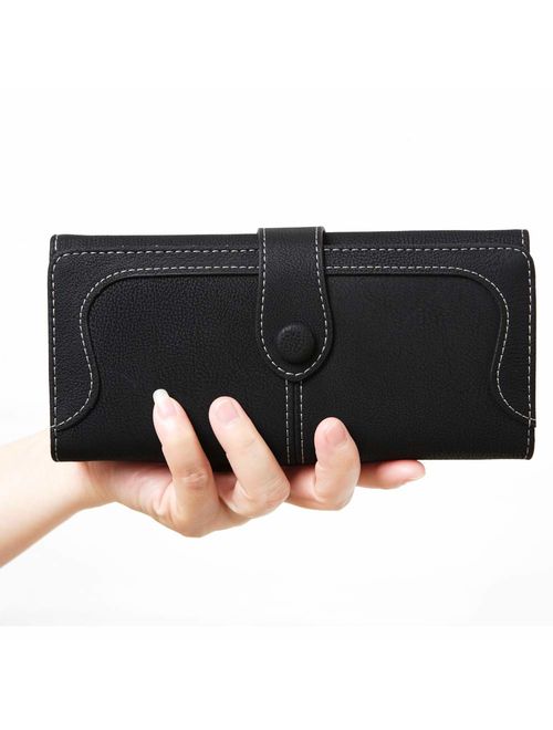 Women's Vegan Leather 17 Card Slots Card Holder Long Big Bifold Wallet