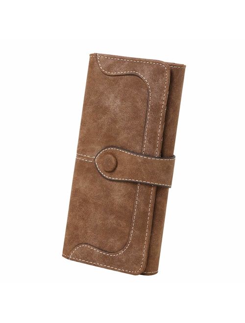 Women's Vegan Leather 17 Card Slots Card Holder Long Big Bifold Wallet