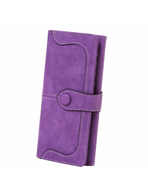 Women's Vegan Leather 17 Card Slots Card Holder Long Big Bifold Wallet