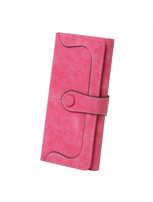 Women's Vegan Leather 17 Card Slots Card Holder Long Big Bifold Wallet