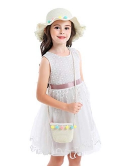 Kids Multi-Colors Large Brim Flower Beach Sun Hats