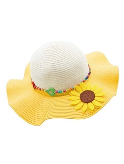 Kids Multi-Colors Large Brim Flower Beach Sun Hats