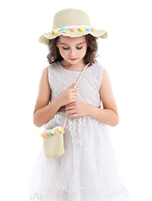 Kids Multi-Colors Large Brim Flower Beach Sun Hats