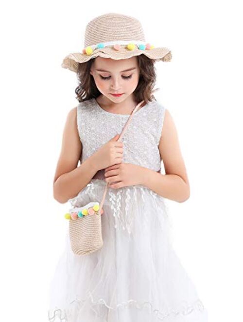 Kids Multi-Colors Large Brim Flower Beach Sun Hats