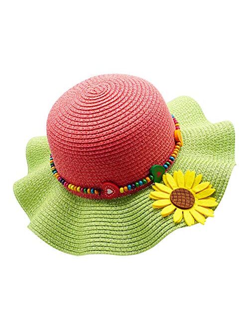 Kids Multi-Colors Large Brim Flower Beach Sun Hats