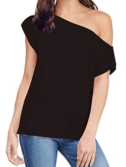 Sarin Mathews Women's Casual Off Shoulder Tops Short Sleeve T Shirts Lose Sexy Tank Tops Blouses