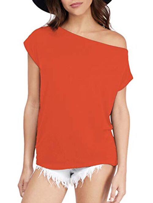 Sarin Mathews Women's Casual Off Shoulder Tops Short Sleeve T Shirts Lose Sexy Tank Tops Blouses