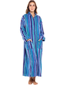 Women's Zip Up Fleece Robe, Warm Loose Sherpa Bathrobe