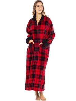 Women's Zip Up Fleece Robe, Warm Loose Sherpa Bathrobe