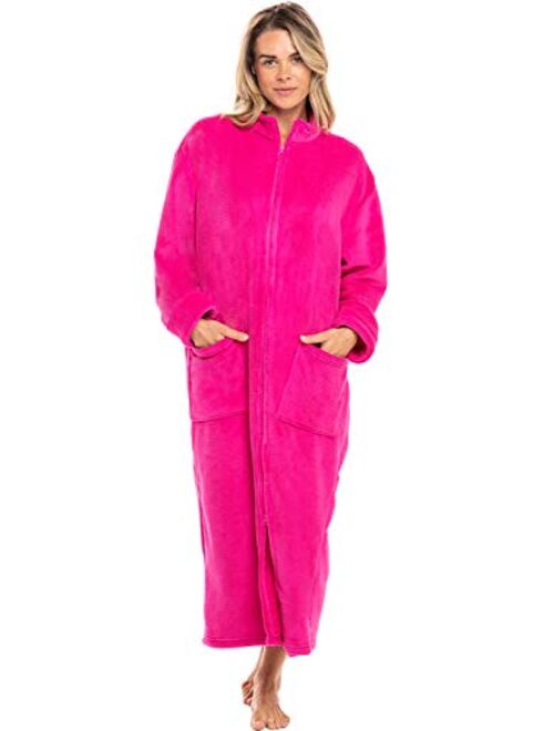 Alexander Del Rossa Women's Zip Up Fleece Robe, Warm Loose Sherpa Bathrobe