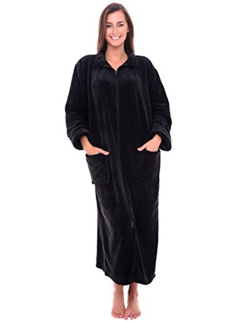 Alexander Del Rossa Women's Zip Up Fleece Robe, Warm Loose Sherpa Bathrobe