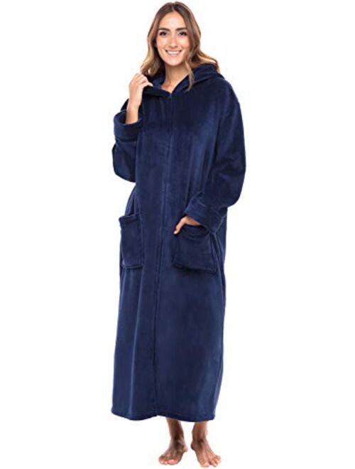 Alexander Del Rossa Women's Zip Up Fleece Robe, Warm Loose Sherpa Bathrobe