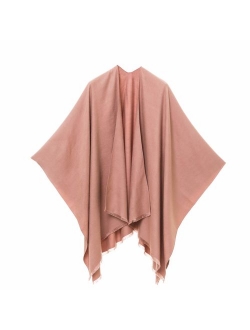 Women's Shawl Wrap Poncho Ruana Cape Cardigan Sweater Open Front for Fall Winter