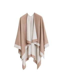 Women's Shawl Wrap Poncho Ruana Cape Cardigan Sweater Open Front for Fall Winter