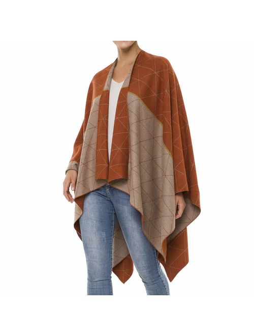 Women's Shawl Wrap Poncho Ruana Cape Cardigan Sweater Open Front for Fall Winter