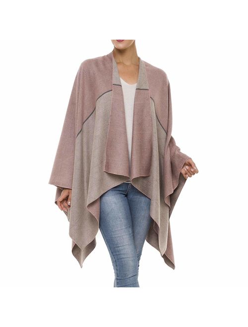 Women's Shawl Wrap Poncho Ruana Cape Cardigan Sweater Open Front for Fall Winter