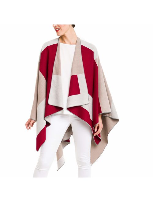 Women's Shawl Wrap Poncho Ruana Cape Cardigan Sweater Open Front for Fall Winter