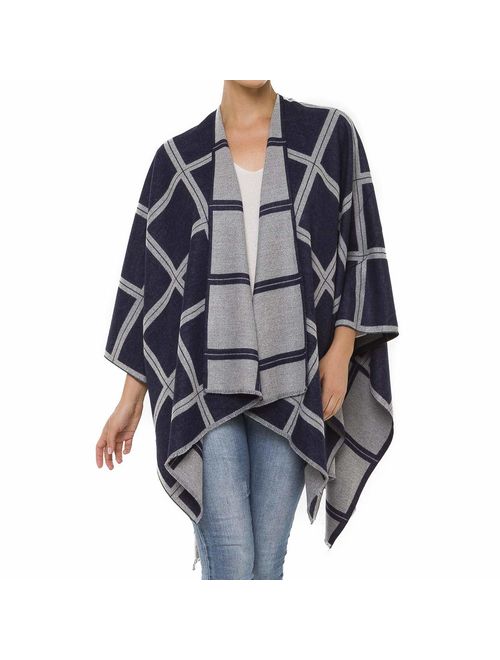 Women's Shawl Wrap Poncho Ruana Cape Cardigan Sweater Open Front for Fall Winter