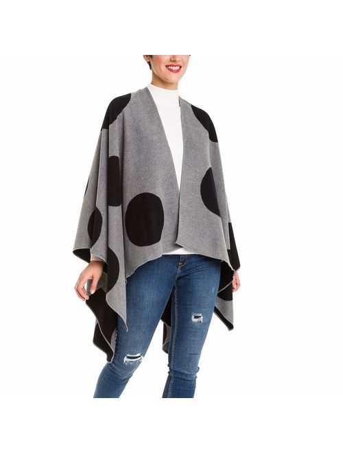 Women's Shawl Wrap Poncho Ruana Cape Cardigan Sweater Open Front for Fall Winter